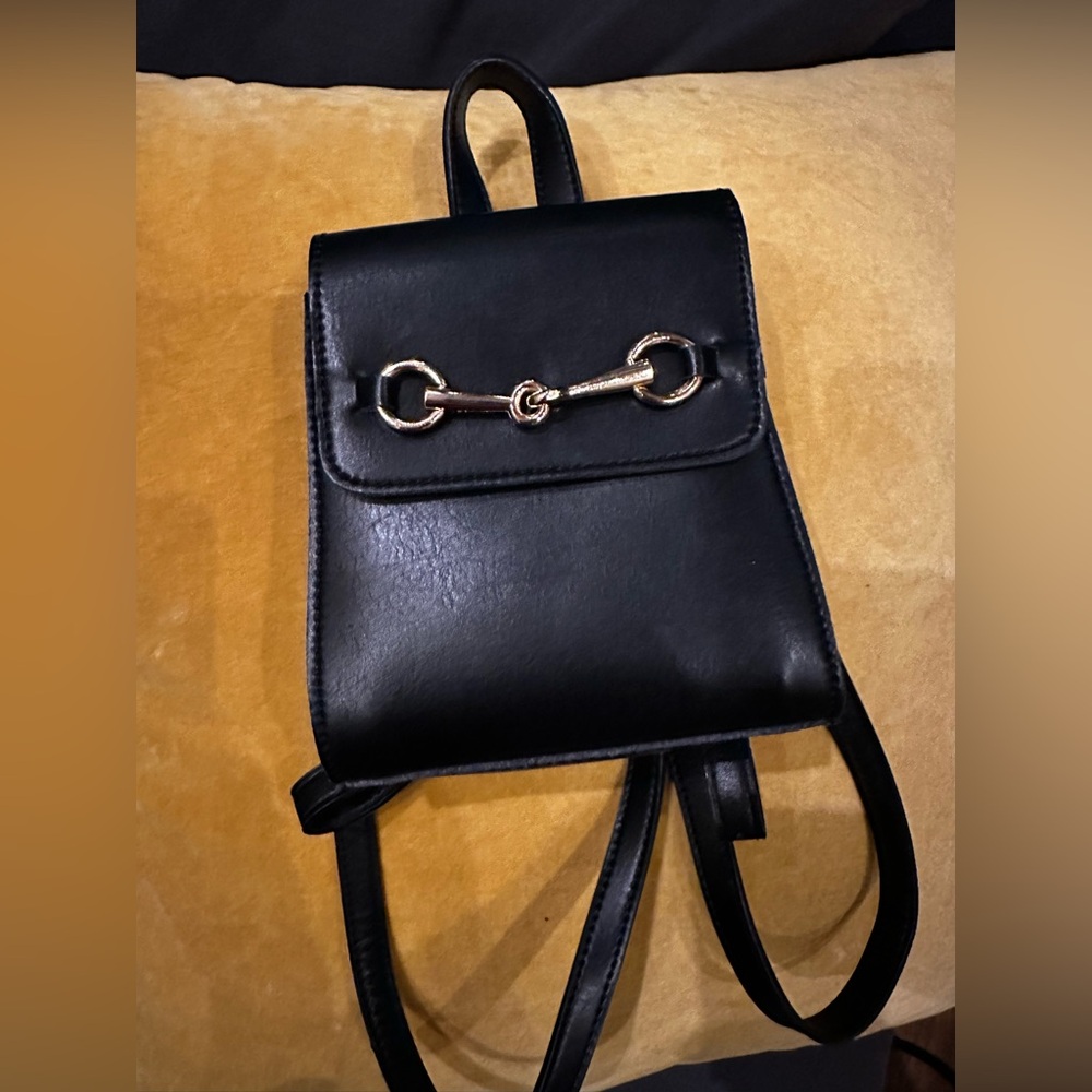 Brandy Melville black mini horsebit leather backpack